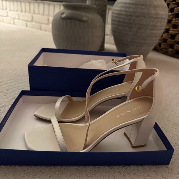 White Stuart Weitzman Block Heels - Picture 1 of 7